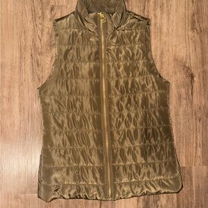 Michael Kors Khaki Puffer Vest with Gold Accents